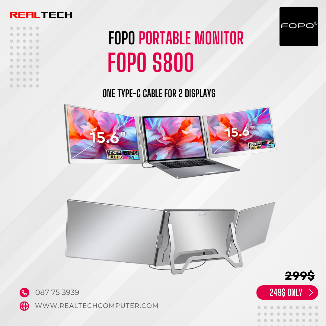 FOPO S800 Portable Laptop Monitor Adjustable Base Bracket LCD Type C Triple Extender IPS Panel Portable Monitor for Laptop